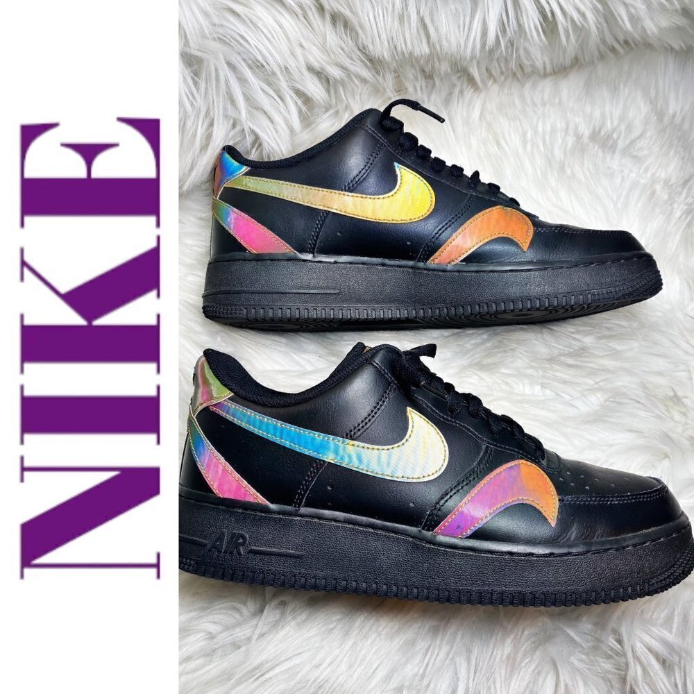 NIKE AIR FORCE 1 Misplaced‎ Swoosh Low Top Black/Holo Multi Men, Size 9.5